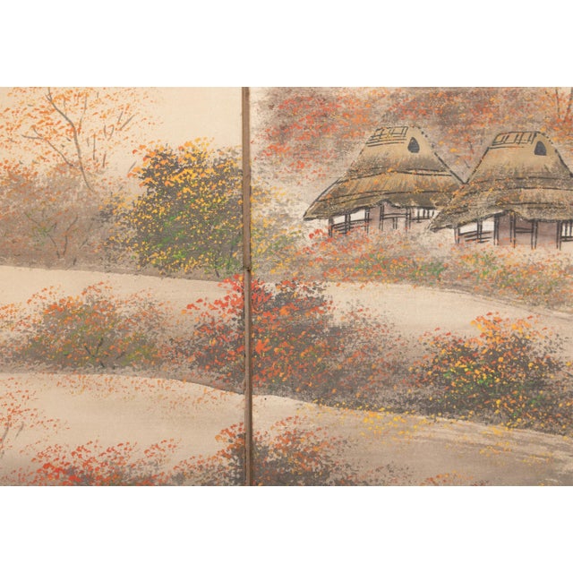 1960s Shōwa Era Japanese Silk Byobu Screen "Autumn Landscape With River" For Sale - Image 13 of 18