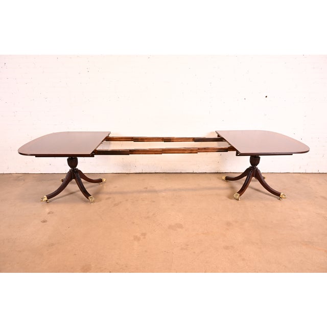 Baker Furniture Company Baker Furniture Style Georgian Mahogany Double Pedestal Extension Dining Table, Newly Refinished For Sale - Image 4 of 14