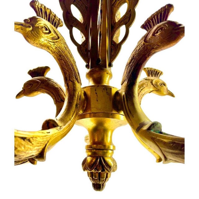 Art Deco Bronze Chandelier Details with 5 Glass Shades, 1930s For Sale - Image 16 of 18