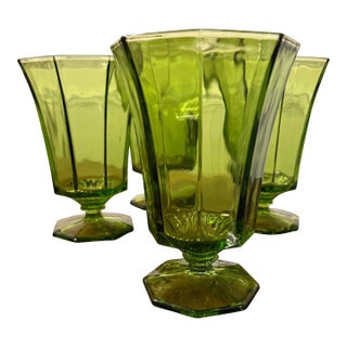 Mid 20th Century Mid Century Modern Green Octagon Shaped Glasses by Independence Glass Company - Set of 4 For Sale