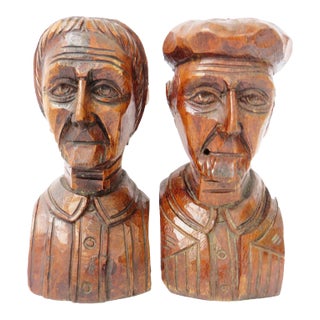 Early 20thC French Folk Art / Primitive Wood Sculptures, Pair For Sale
