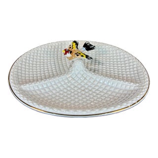 Vintage Waffle Pattern Glazed Porcelain Serving Plate For Sale