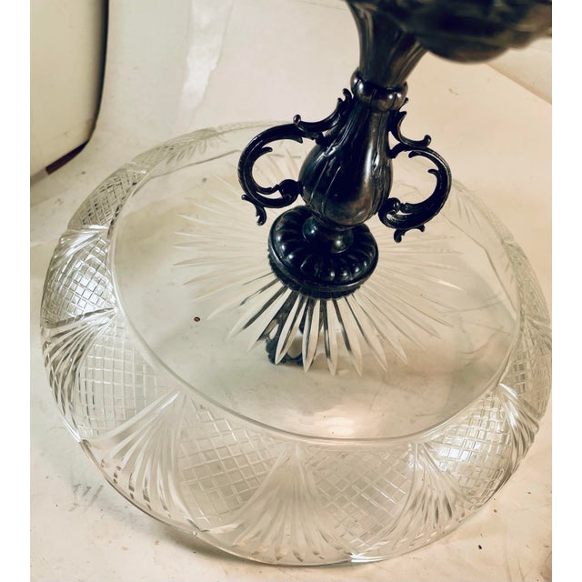Early 20th Century Silver Plate Cut Glass Center Bowl W/Candleholder Württembergische Metallwarenfabrik Ep Germany For Sale - Image 10 of 12