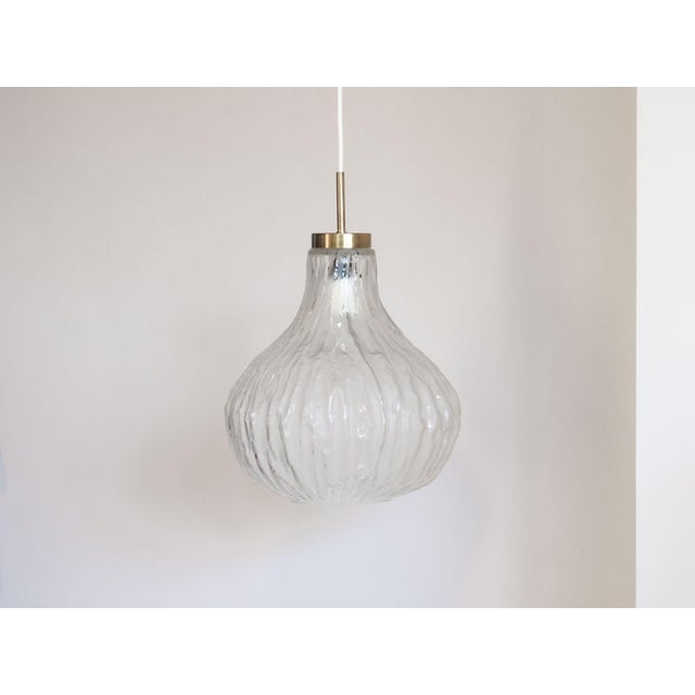 Mid-Century Modern Vintage Danish Rippled Glass Pendant Lamp For Sale - Image 3 of 6