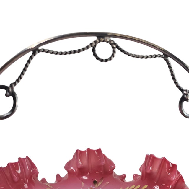 Exquisite 1850-83 Eg Webster Pink Peach Blow Bride’s Basket – Silver Repoussé For Sale - Image 4 of 12