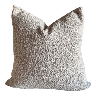 French Wooly Boucle and Linen Accent Pillow Natural For Sale
