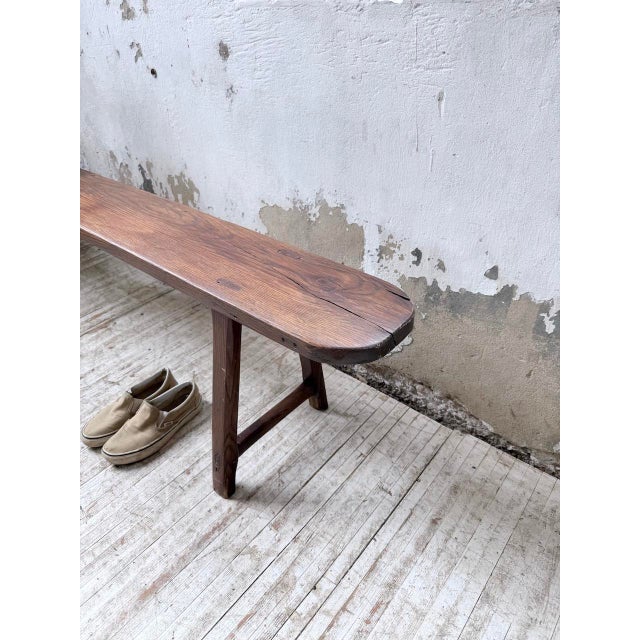 Brown Oak Farm Bench, 1950s For Sale - Image 8 of 18