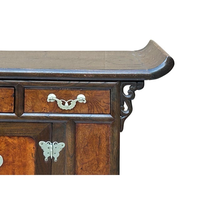 Oriental Two Brown Tone Butterflies Hardware End Table Nightstand For Sale - Image 9 of 12
