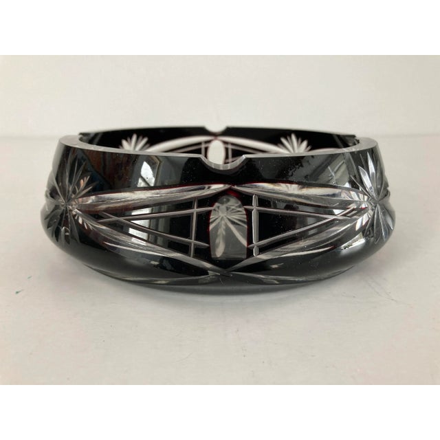 Midcentury Bohemian Cut Crystal Black/Clear Ashtray For Sale In New York - Image 6 of 6
