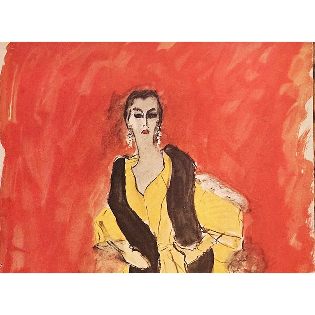 Mid-Century Modern 1954 Rare French Dior Couture Fashion Print by Eric, Matted For Sale - Image 3 of 4