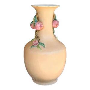 Vintage Chinoiserie Porcelain Hand Painted Pomegranate Vase