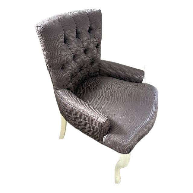 Designer Lavender Tufted Geometric Accent Chair With Cabriole Legs For Sale