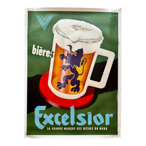 Excelsior Beer Advertising Poster German 1940s Linen Backed Very Rare 46x63”