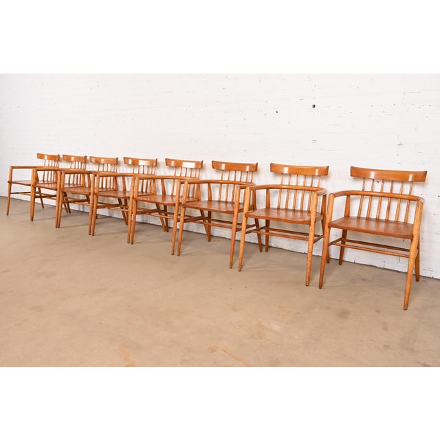 Planner Group Paul McCobb Planner Group Solid Maple Spindle Back Armchairs, Set of Eight For Sale - Image 4 of 12