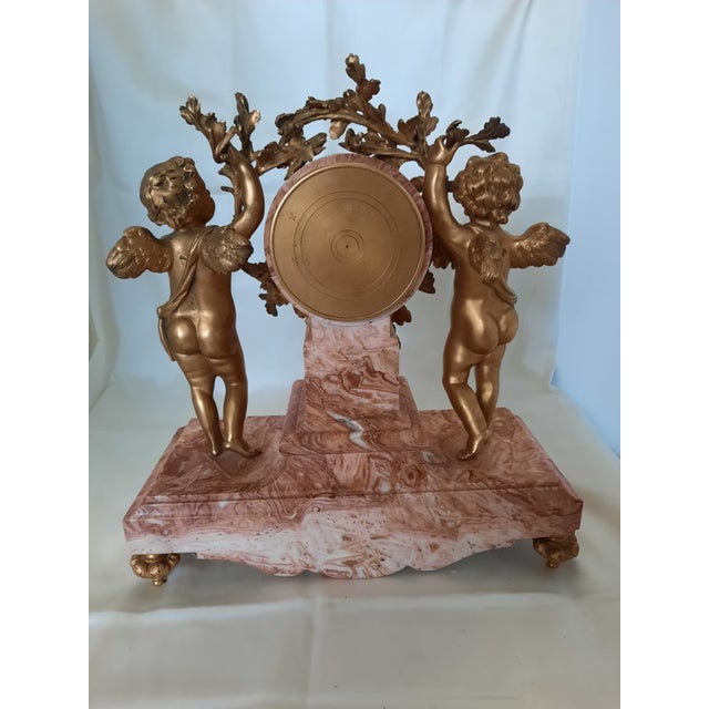 19th Century French Louis XV Style Gilt Bronze & Pink Marble Cherub Mantel Clock by Tiffany & Co For Sale - Image 9 of 12
