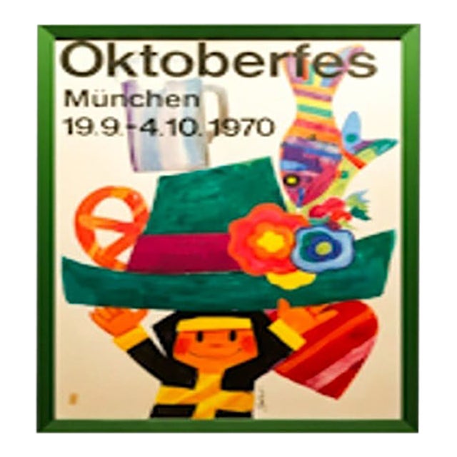 Authentic Original 1970 Munich Oktoberfest Poster | Roman Spiro | Official German Festival Lithograph | Framed Vintage Advertising Art For Sale