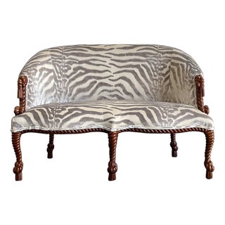 Vintage Carved Rope and Knot Loveseat in Scalamandre Tiger Devore For Sale