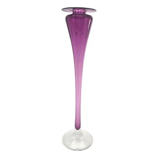Young & Constantin Signed Ruby Glass Trumpet Bud Vase Ribbed Studio Art 13" For Sale