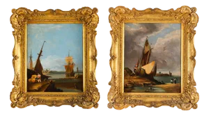 Coastal Scenes, Oil Paintings, 19th Century, Set of 2