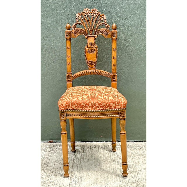 Vintage Wood Chair With Floral Carving For Sale - Image 4 of 12