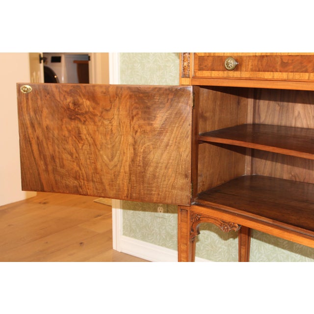 Antique Serpentine Walnut & Satinwood Sideboard Console, C. 1919 For Sale - Image 9 of 11