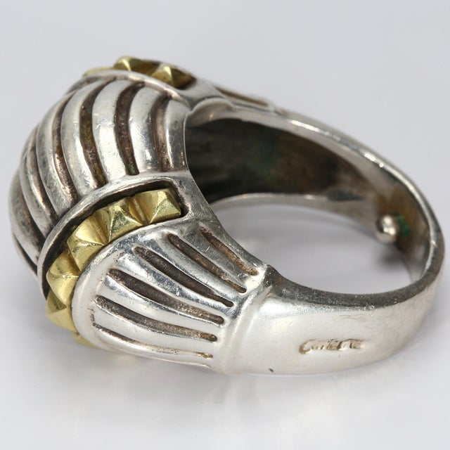 Silver Mid 20th Century Lagos Caviar Sterling Silver & 18k Gold Dome Ring - Size 7.75 For Sale - Image 8 of 10