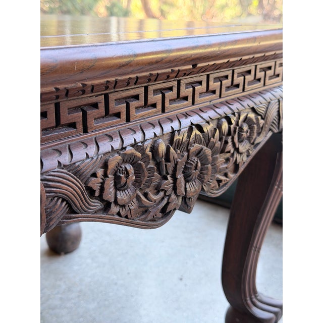 Mid 20th Century Pair of Vintage Asian Chinoiserie Carved Hardwood Low Side Tables For Sale - Image 5 of 8