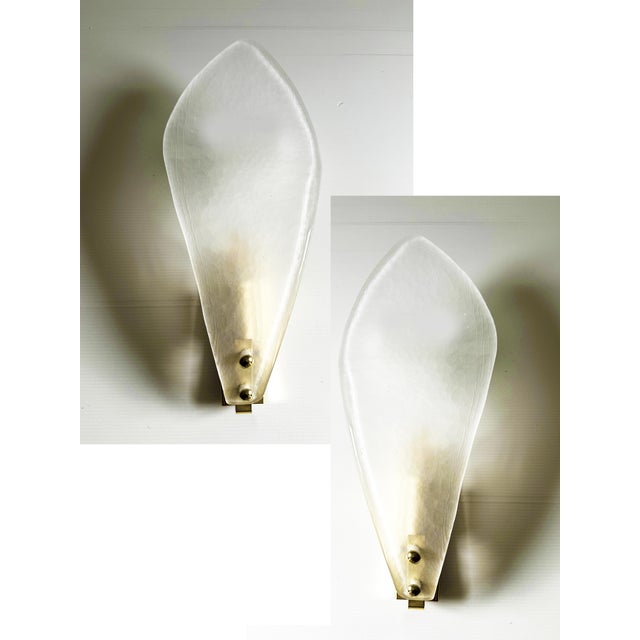 Contemporary Italian Sanded Leave Murano Glass Walls Sconce - A Pair For Sale - Image 6 of 6