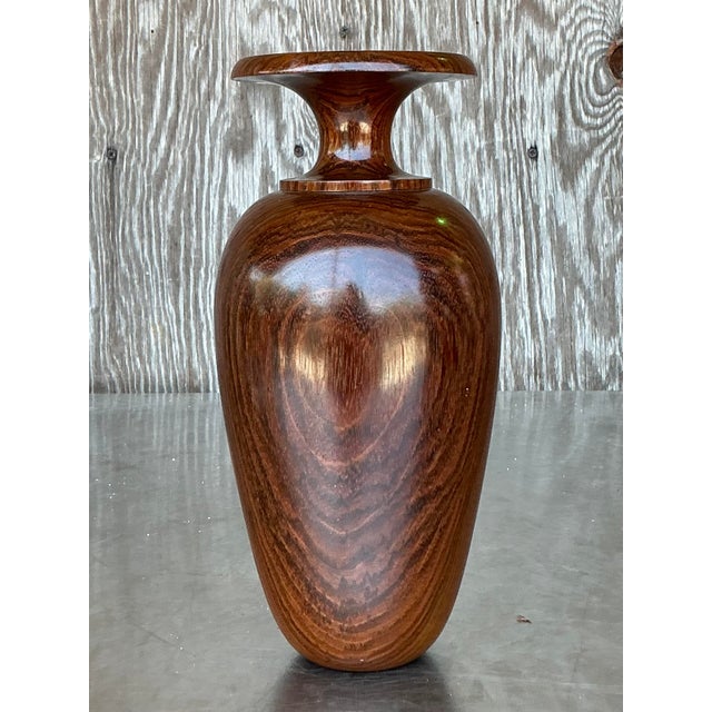 Vintage Boho Wood Turned Vase For Sale - Image 4 of 5