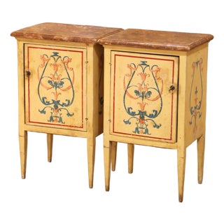 Pair of 19th C. Italian Neoclassical Painted Nightstands With Faux Marble Tops For Sale