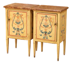 Pair of 19th C. Italian Neoclassical Painted Nightstands With Faux Marble Tops