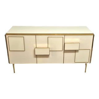 Italian Sideboard in Ivory Glass and Brass from Justfurnituress SRL For Sale