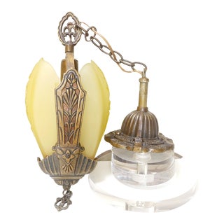 Antique Single Amber Slip Shade Art Deco Pendant For Sale