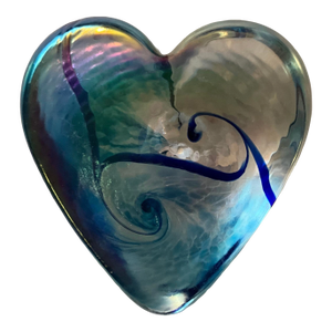 1980s Heart Art Glass by Canadian Artist Robert Held - Etch Signed - Ocean Swirl and Pearlessence