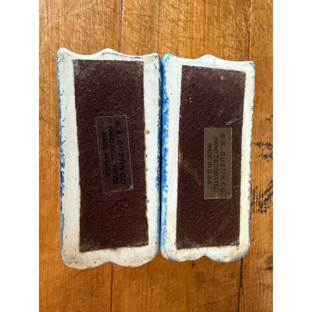 Blue Pair of Faux Book Themed Book Ends, Blue & White Hand Painted Ceramic, Heavy For Sale - Image 8 of 8
