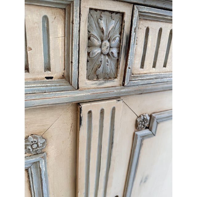 Gray Antique French Hand Carved Painted Buffet À Deux Corps For Sale - Image 8 of 12