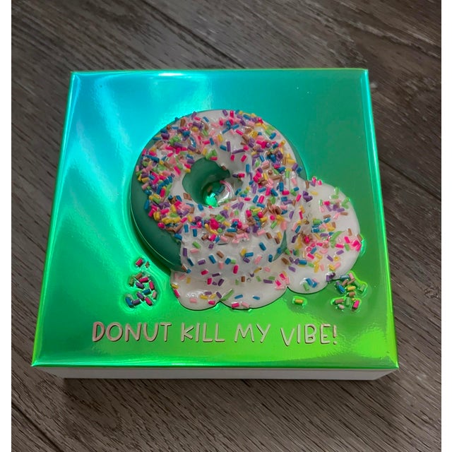 Early 21st Century S Donut Kill My Vibe #3 by Ana Hefco | Mixed Media on Wood Colorful donut with sprinkles For Sale - Image 5 of 5