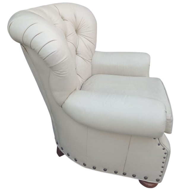 Timeless American Style and Benchmade Craftsmanship of a Writer's Club Chair and Ottoman. For Sale - Image 10 of 12
