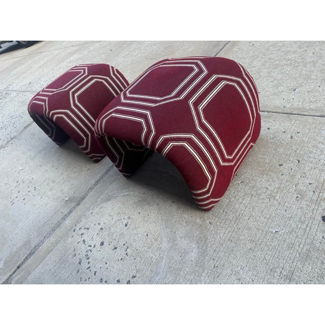 Late 20th Century Late 20th Century Sculptural Waterfall Ottomans, Inspired by Karl Springer, in Rich Burgundy Designer Fabric - Set of 2 For Sale - Image 5 of 9