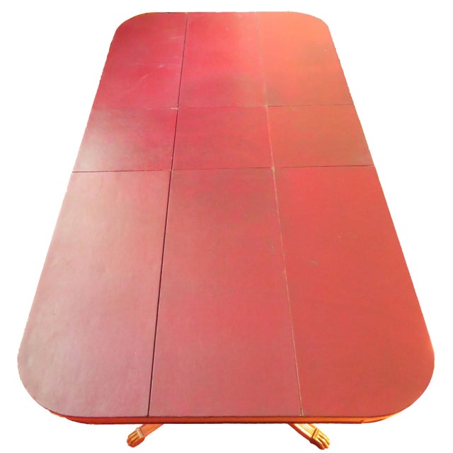 Wood Thomasville Mahogany Table Double Pedestal With Leaf & Custom Pads For Sale - Image 7 of 10