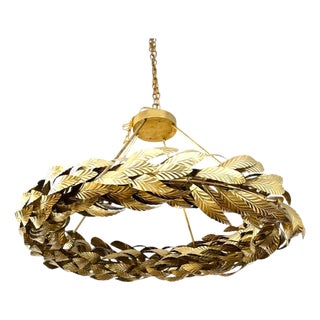 Apollo Grand Circular Laurel Leaf Chandelier in Gilt Wrought Iron For Sale