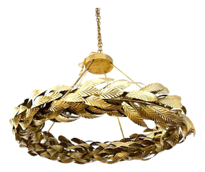 Apollo Grand Circular Laurel Leaf Chandelier in Gilt Wrought Iron