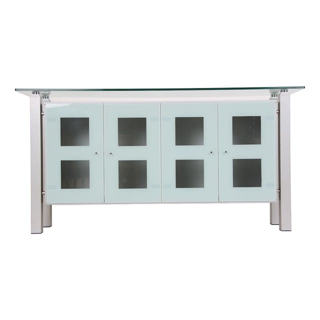 Vintage Sideboard in Steel and Glass from Völker, 1980s For Sale