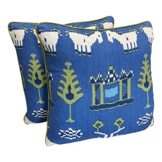 Thibaut Kingdom Parade in Blue and Green Pillows - Pair For Sale