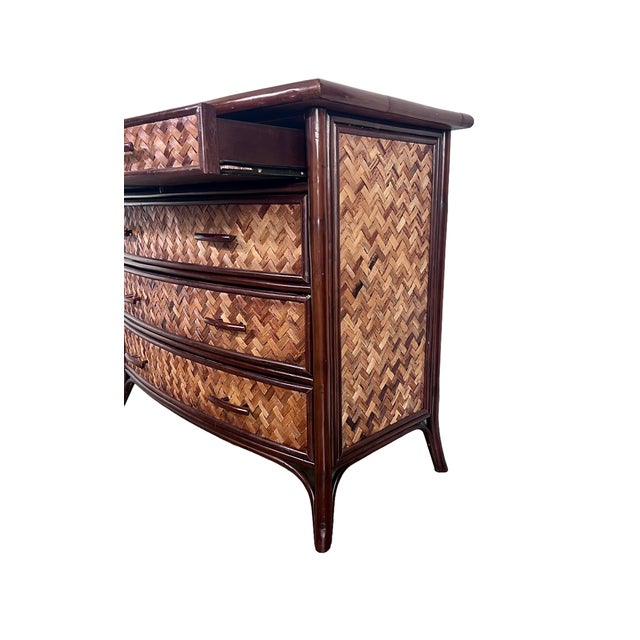 Braided Rattan and Bamboo 5 Drawer Chest Chairish
