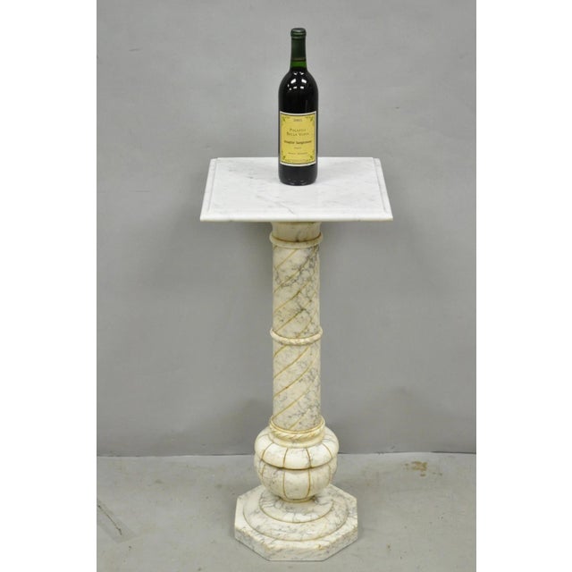 Vintage Italian Classical Carved Marble Column Form Square Top Pedestal Plant Stand. Circa Mid 20th Century. Measurements:...