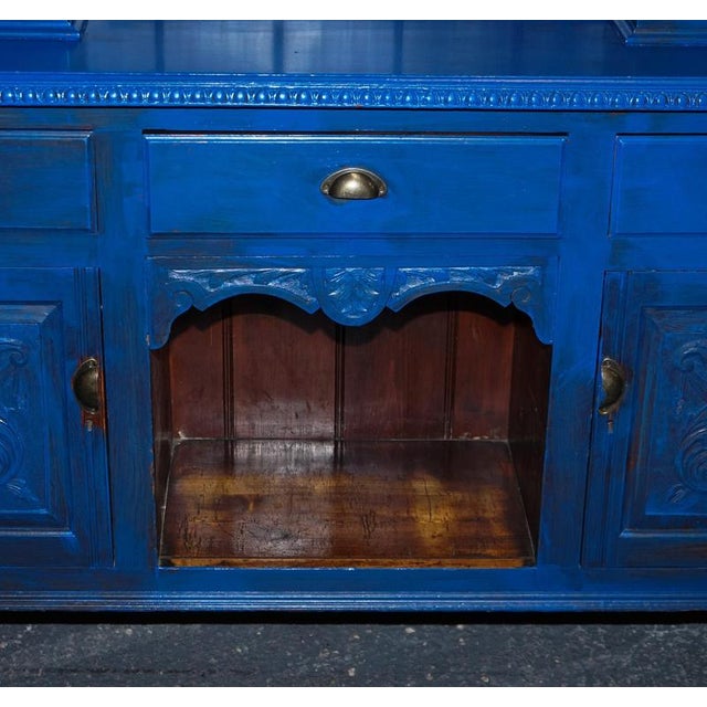 Antique Victorian Vibrant Blue Hand-Painted Kitchen Cupboard For Sale - Image 9 of 18