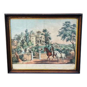 Late 1900s N Currier Framed Lithograph: "American Country Life May Morning" Reproduction