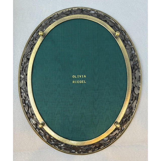 Olivia Riegel Mirror Vanity Tray Bronze base and footed. Rim is embellished in a floral design of clear and pink Swarovski...