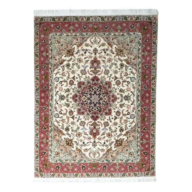 Hand-Knotted Tabriz 50raj Oriental Rug with Silk For Sale